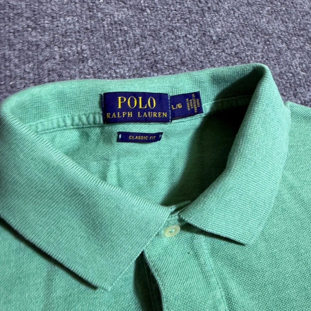 Polo Ralph Lauren Mens Classic Fit Green Pique Polo Shirt Short Sleeve Size L